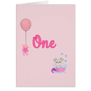 Puppy in Bath One Year Old Girl Birthday Cards