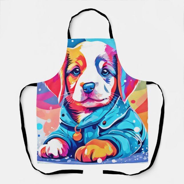 Puppy in Blue Coat Design Apron (Front)