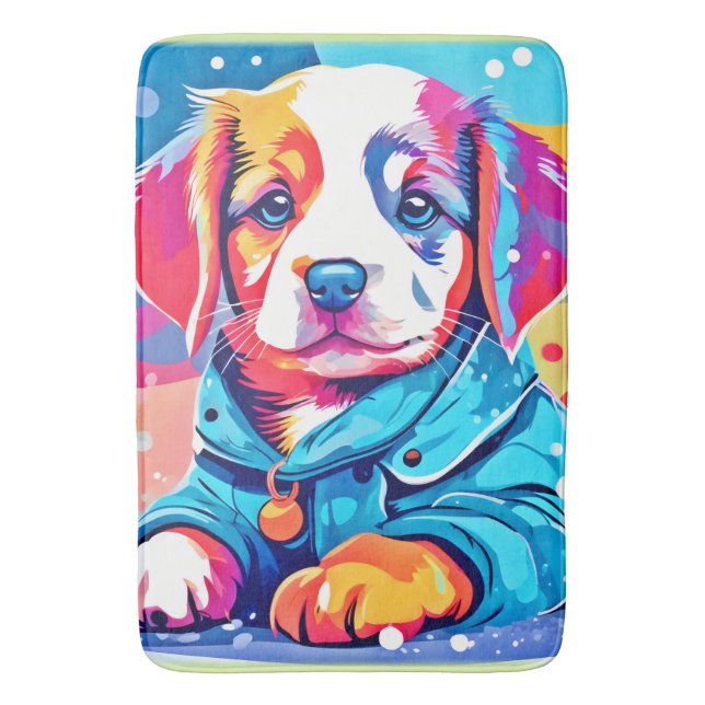Puppy in Blue Coat Design Bath Mat (Front Vertical)