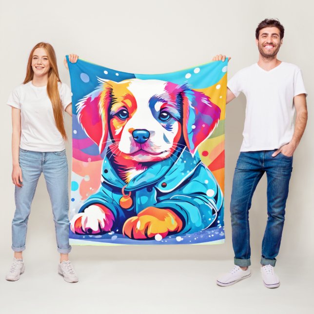 Puppy in Blue Coat Design Fleece Blanket (In Situ)