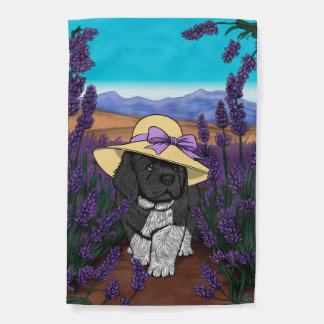 Puppy in fields of lavender  garden flag