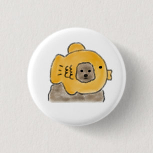 Puppy in Fish Shaped Pastry Gift for Dog Lover Button
