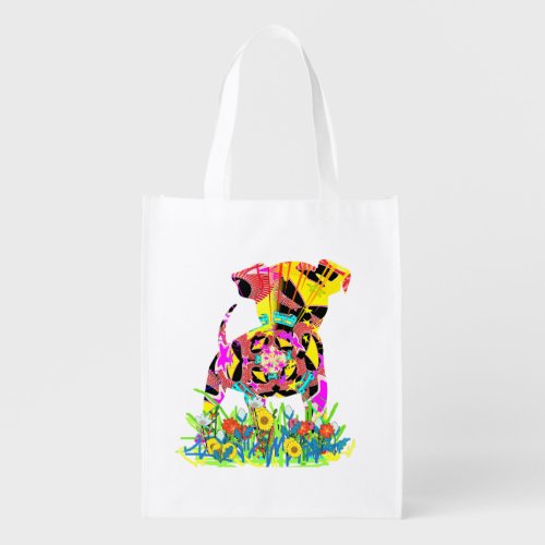 Puppy In Flower Bed Reusable Grocery Bag