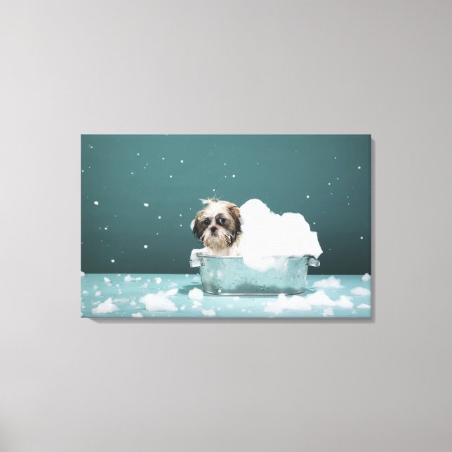 Puppy in foam bath canvas print (Front)