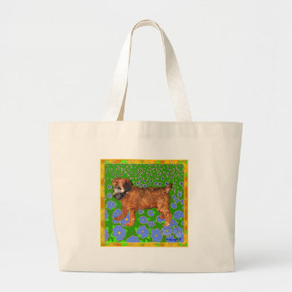 Puppy in Garden - Yellow Large Tote Bag