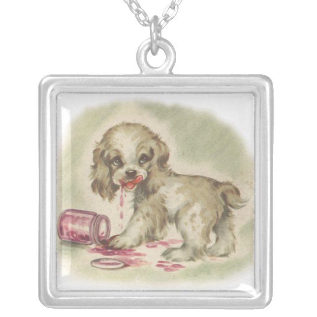 puppy in jar silver plated necklace (Front)