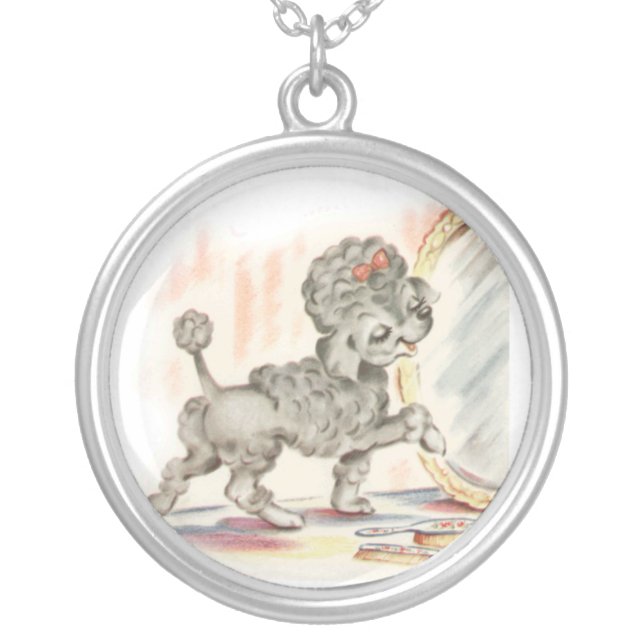 puppy in mirror silver plated necklace (Front)