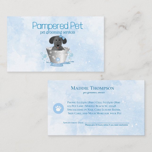 Puppy in Pail Pet Groomer Services Business Card (Front/Back)