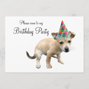 Puppy in Party Hat Birthday Invitation