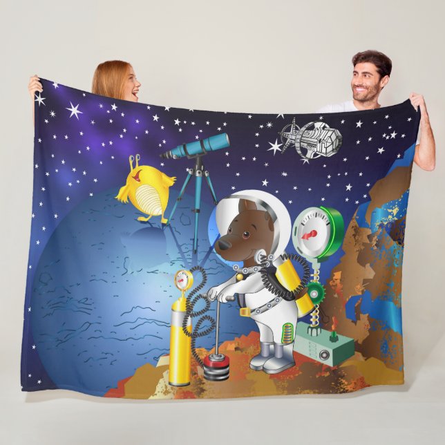 Puppy in space an alien with a telescope fleece blanket (In Situ)