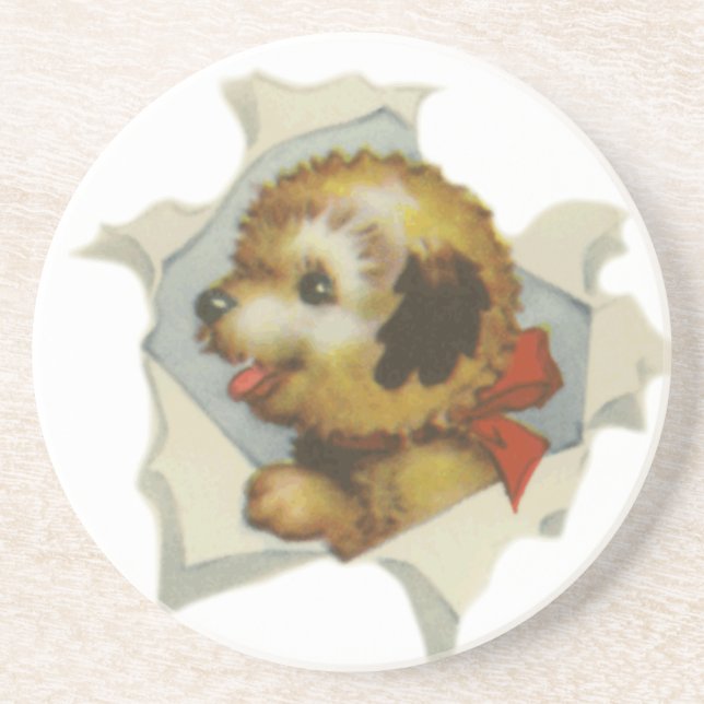 puppy in torn paper drink coaster (Front)