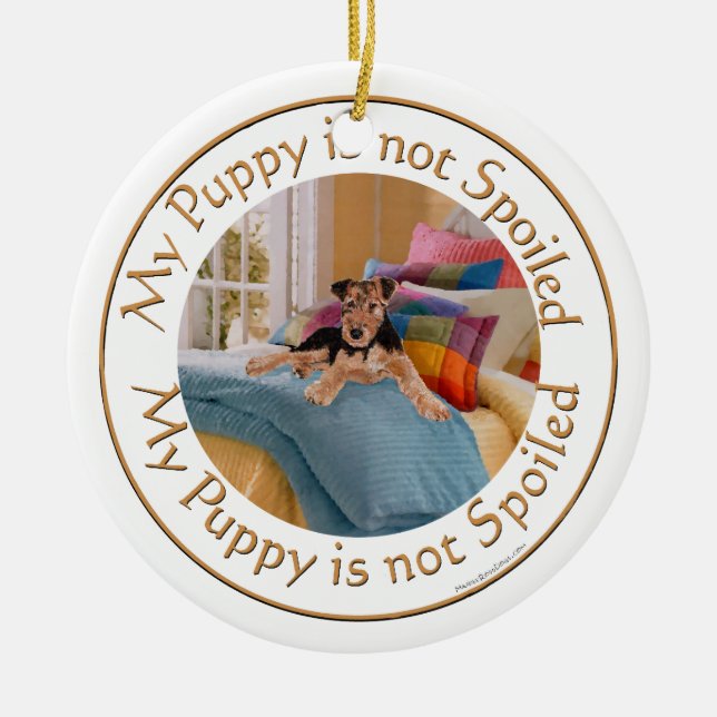 Puppy is Not Spoiled Ceramic Ornament (Front)