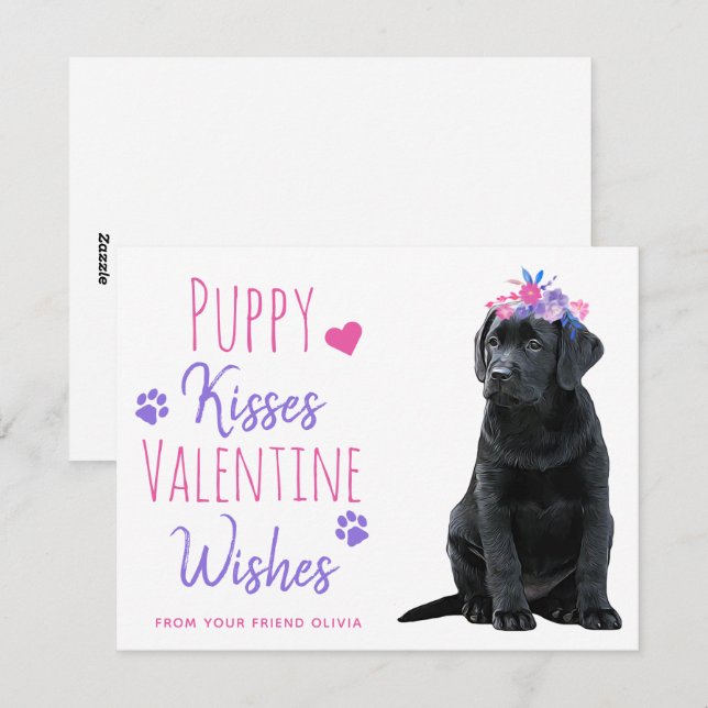 Puppy Kisses Classroom Kids Valentines Day Holiday Card (Front/Back)
