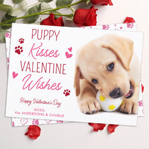 Puppy Kisses Valentine Wishes Custom Pet Dog Photo Holiday Card