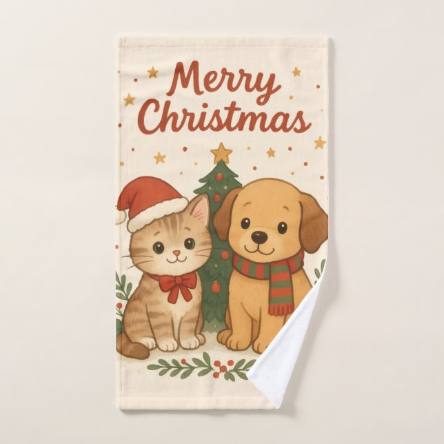 Puppy & Kitten Christmas Cheer Hand Towel (Hand Towel)