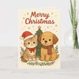 Puppy & Kitten Christmas Cheer Holiday Card