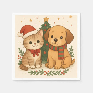 Puppy & Kitten Christmas Cheer Napkins