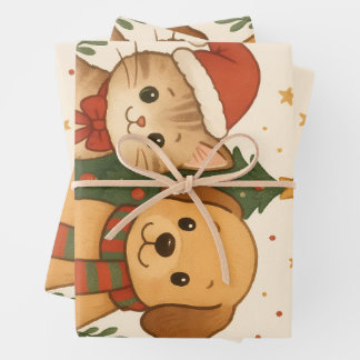 Puppy & Kitten Christmas Cheer Wrapping Paper Sheets
