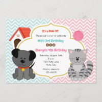 Puppy & Kitten Twins / Joint Birthday Invitations