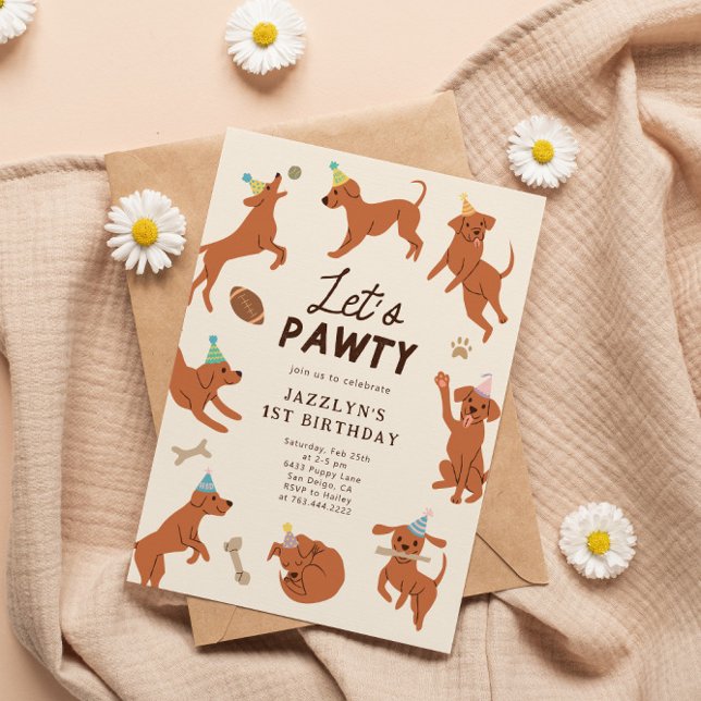 Puppy Let's Pawty Birthday Party Invitation (Creator Uploaded)