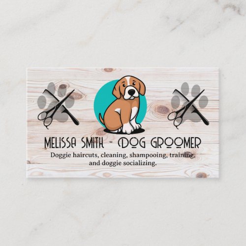 Puppy Logo  Scissors Comb  Groomer Business Card