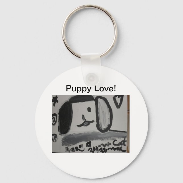 Puppy love art design peace keychain (Front)