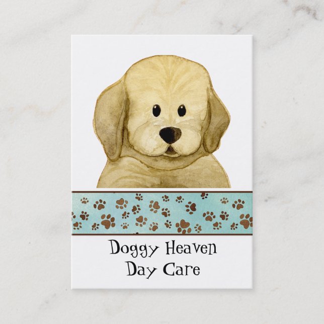"Puppy Love," Brown Puppy Paws Art Doggy Day Care Business Card (Front)