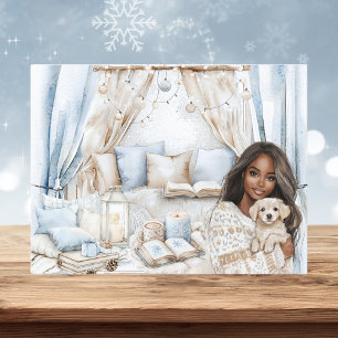 Puppy Love Cozy Winter Girly Watercolor Holiday Postcard
