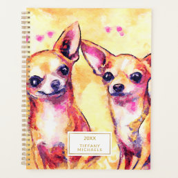 Puppy Love Cute Chihuahuas Pink Watercolor Dogs Planner