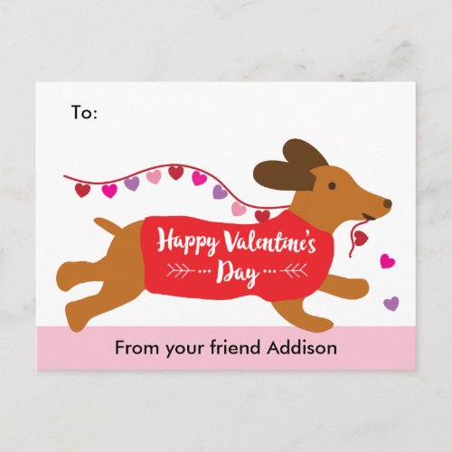 Puppy Love Dachshund Dog School Valentine Exchange Holiday Postcard