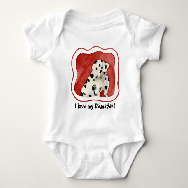 "Puppy Love," Dalmatian Puppy Art by Audrey Jeanne Baby Bodysuit (Front)