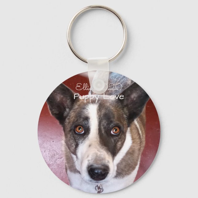 Puppy Love dog face your photo great gift Keychain (Front)
