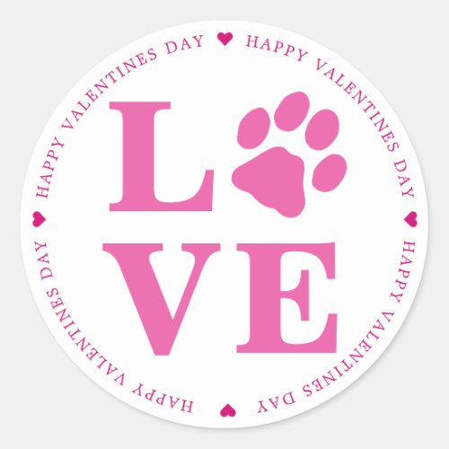Puppy Love Dog Paw Valentines Day Classic Round Sticker