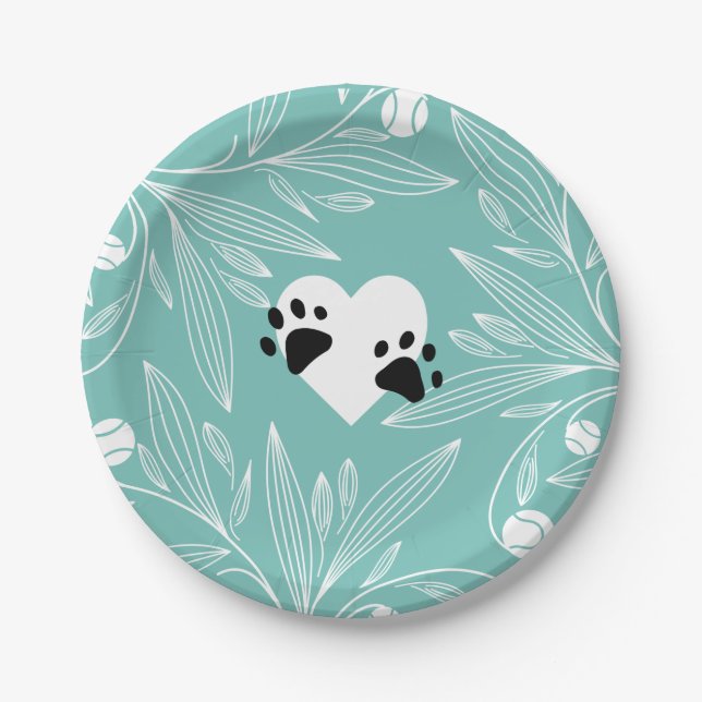 Puppy Love Dog Wedding Paper Plates (Front)