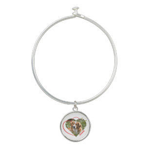 Puppy Love Heart  Bangle Bracelet With Round Charm