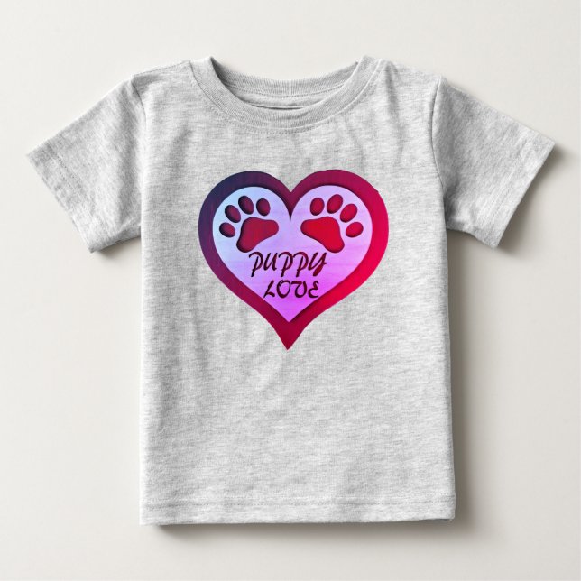 Puppy Love heart with paw prints Baby T-Shirt (Front)