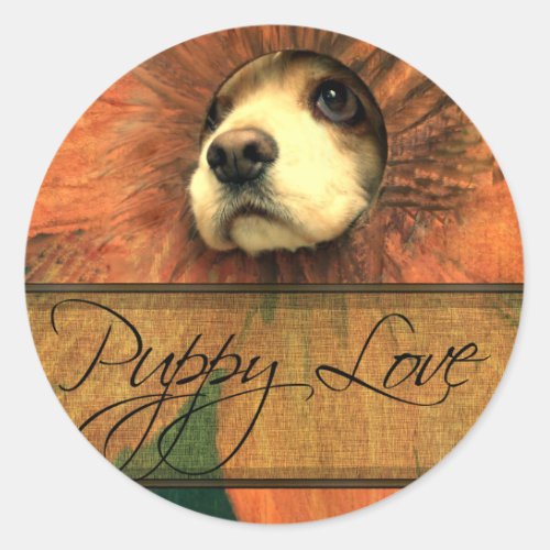 Puppy Love Looking Thru a Fence Classic Round Sticker