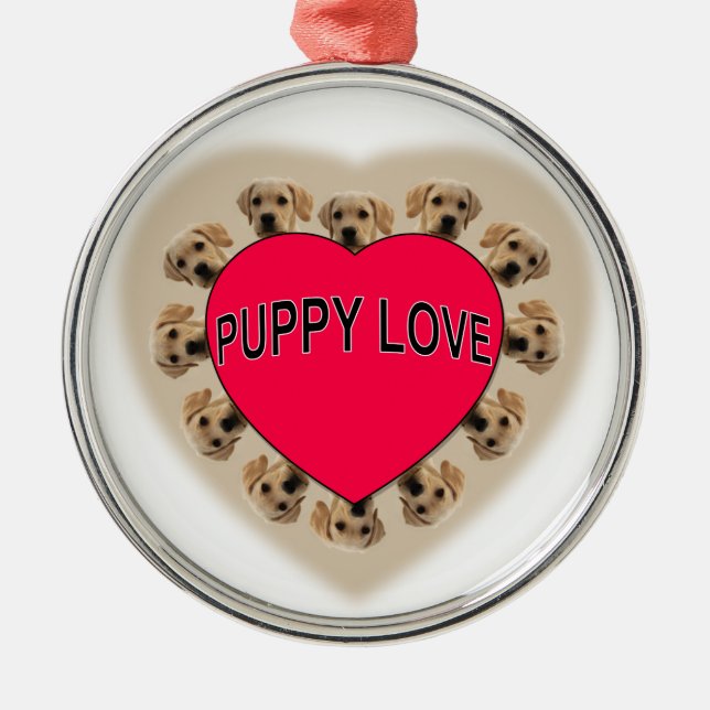 Puppy Love Metal Ornament (Front)