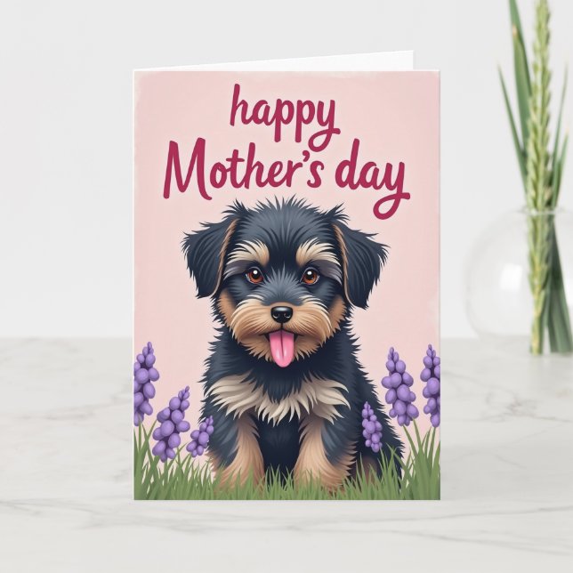 Puppy Love Mothers Day Illustration Card (Front)