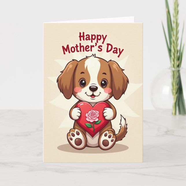 Puppy Love Mothers Day Rose Card (Front)