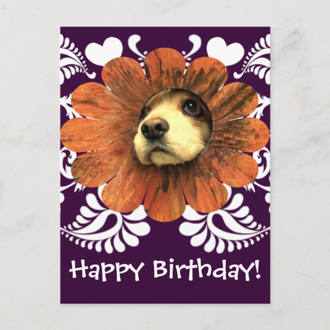 Puppy Love Peeking Out of a Flower Postcard (Front)