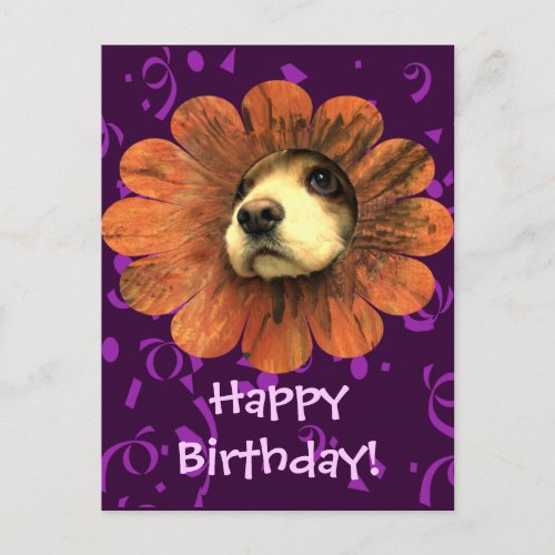 Puppy Love Peeking Out of a Flower Postcard