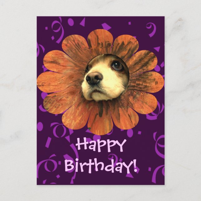 Puppy Love Peeking Out of a Flower Postcard (Front)