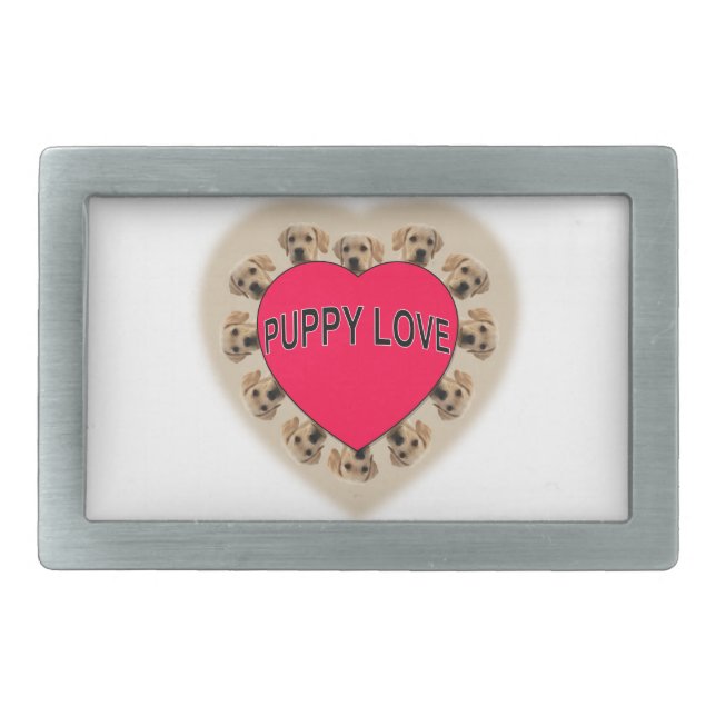 Puppy Love Rectangular Belt Buckle (Front)
