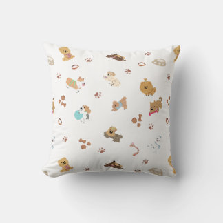 Puppy Love Seamless Pattern | Playful Dogs, Paw Pr Throw Pillow
