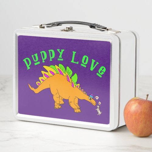 Puppy Love Stegosaurus Dinosaur and Dog Metal Lunch Box