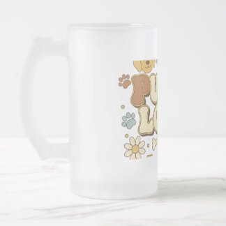 Puppy Love T-Shirt, Groovy Retro 70s Dog Lover Cut Frosted Glass Beer Mug