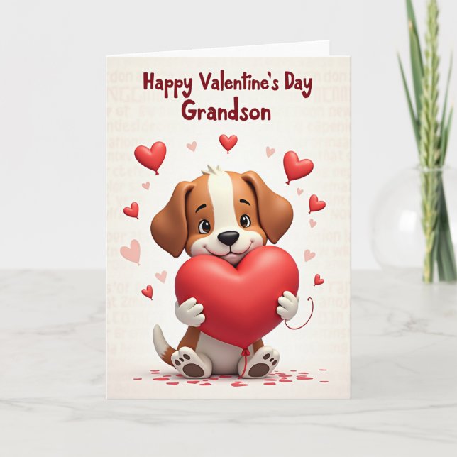 Puppy Love Valentines Day Grandson Card (Front)