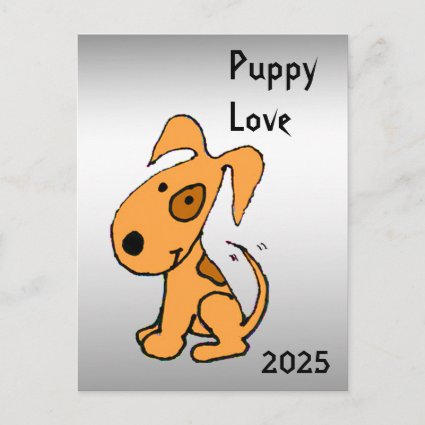 Puppy Love with 2025 Calendar on Back Postcard