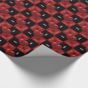Puppy Lover Checks Red 02-GIFT WRAPPING PAPER